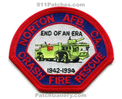 Norton Air Force Base AFB Crash Fire Rescue Department USAF Military Patch (California)
Scan By: PatchGallery.com
Keywords: a.f.b. dept. c.f.r. u.s.a.f. arff aircraft airport firefighter firefighting