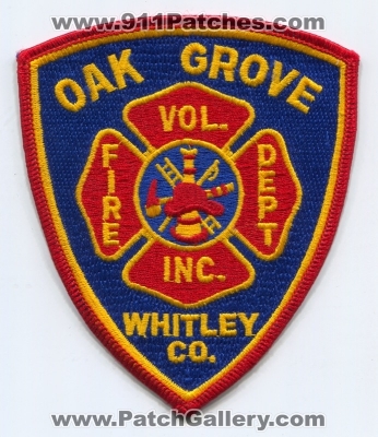 Oak Grove Volunteer Fire Department Inc. Patch (Kentucky)
Scan By: PatchGallery.com
Keywords: vol. dept. whitley county co.
