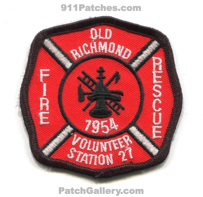 Old Richmond Volunteer Fire Rescue Department Station 27 Patch (North Carolina)
Scan By: PatchGallery.com
Keywords: vol. dept. 1954