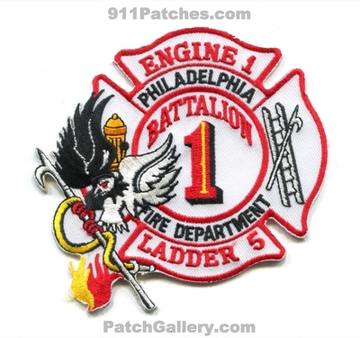 Philadelphia Fire Department Engine 1 Ladder 5 Battalion 1 Patch (Pennsylvania)
Scan By: PatchGallery.com
Keywords: dept. pfd phila. company co. station chief