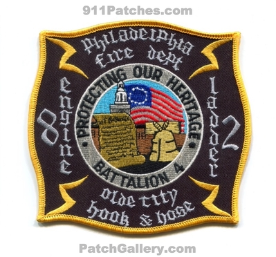 Philadelphia Fire Department Engine 8 Ladder 2 Battalion 4 Patch (Pennsylvania)
Scan By: PatchGallery.com
Keywords: dept. phila. pfd company co. station protecting our heritage olde city hook and & hose