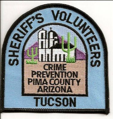 Pima County Sheriff's Volunteers Crime Prevention Tucson (Arizona)
Thanks to EmblemAndPatchSales.com for this scan.
Keywords: sheriffs tucson