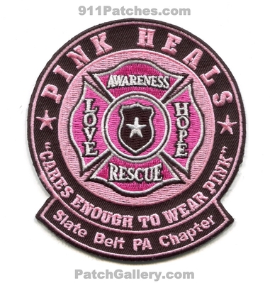 Pink Heals Inc Pink Fire Trucks Slate Belt Chapter Patch (Pennsylvania)
Scan By: PatchGallery.com
Keywords: inc. love hope awareness rescue cares enough to wear pink department dept.