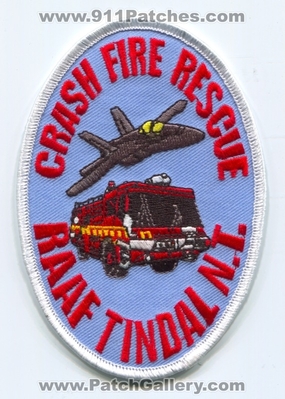 Royal Australian Air Force RAAF Base Tindal Northern Territory NT Crash Fire Rescue CFR Department Patch (Australia)
Scan By: PatchGallery.com
Keywords: r.a.a.f. n.t. dept. arff aircraft airport firefighter firefighting