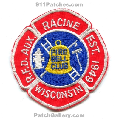 Racine Fire Department Auxiliary Fire Bell Club Patch (Wisconsin)
Scan By: PatchGallery.com
Keywords: dept. aux. 1949