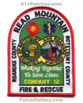 Read Mountain Fire and Rescue Department Company 12 Patch (Virginia)
Scan By: PatchGallery.com
Keywords: & dept. co. counties of botetourt roanoke county working together to save lives station