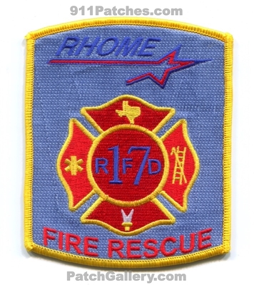 Rhome Fire Rescue Department 17 Patch (Texas)
Scan By: PatchGallery.com
Keywords: dept. rfd r1f7d