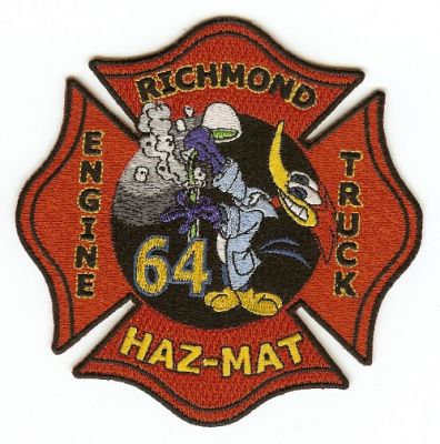 Richmond Fire Station 64
Thanks to PaulsFirePatches.com for this scan.
Keywords: california engine truck haz mat hazmat