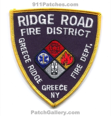 Ridge Road Fire District Greece Ridge Fire Department Patch (New York)
Scan By: PatchGallery.com
Keywords: dist. dept.