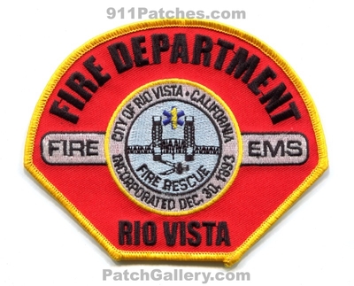 Rio Vista Fire Rescue Department Patch (California)
Scan By: PatchGallery.com
Keywords: city of dept. ems incorporated dec 30 1893