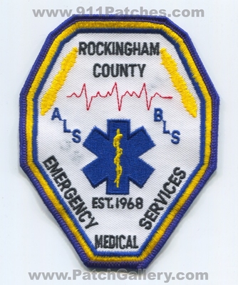 Rockingham County Emergency Medical Services EMS ALS BLS Patch (North Carolina)
Scan By: PatchGallery.com
Keywords: co. ambulance est. 1968 emt paramedic
