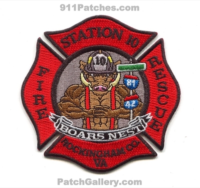 Rockingham County Fire Rescue Department Station 10 Patch (Virginia)
Scan By: PatchGallery.com
[b]Patch Made By: 911Patches.com[/b]
Keywords: co. dept. company boars nest