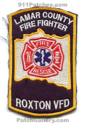 Roxton Volunteer Fire Rescue Department Lamar County Firefighter Patch (Texas)
Scan By: PatchGallery.com
Keywords: vol. dept. vfd co. ff