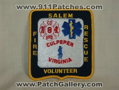 Salem Volunteer Fire Rescue Company 8 (Virginia)
Thanks to Walts Patches for this picture.
Keywords: culpeper vfd department dept. co. #8