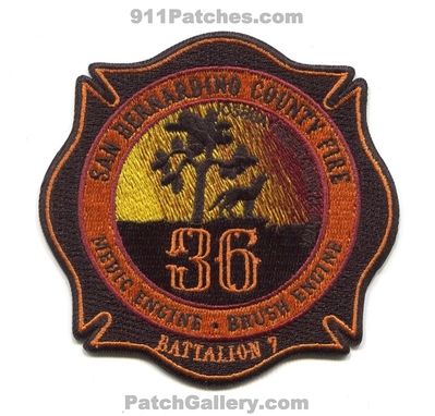 San Bernardino County Fire Department Station 36 Patch (California) (Prototype)
Scan By: PatchGallery.com
[b]Patch Made By: 911Patches.com[/b]
Keywords: co. dept. medic ambulance engine brush battaltion 7 chief company co. joshua tree national park