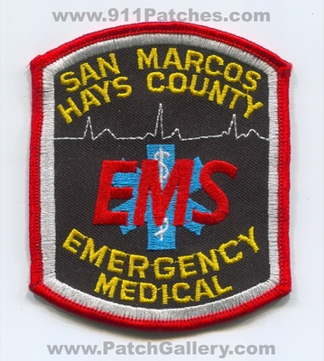 San Marcos Hays County Emergency Medical Services EMS Patch (Texas)
Scan By: PatchGallery.com
Keywords: co. ambulance emt paramedic