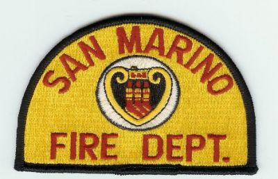 San Marino Fire Dept
Thanks to PaulsFirePatches.com for this scan.
Keywords: california department