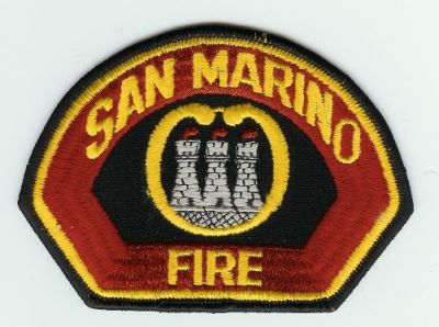 San Marino Fire
Thanks to PaulsFirePatches.com for this scan.
Keywords: california