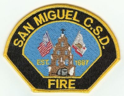 San Miguel CSD Fire
Thanks to PaulsFirePatches.com for this scan.
Keywords: california
