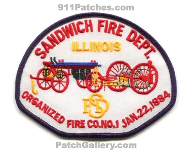 Sandwich Fire Department Fire Company Number 1 Patch (Illinois)
Scan By: PatchGallery.com
