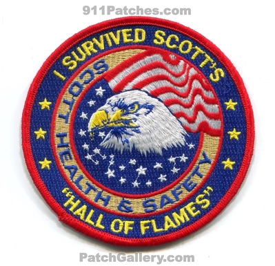 Scott Health and Safety I Survived Scotts Hall of Flames Fire Patch (No State Affiliation)
Scan By: PatchGallery.com
Keywords: & scba company co.