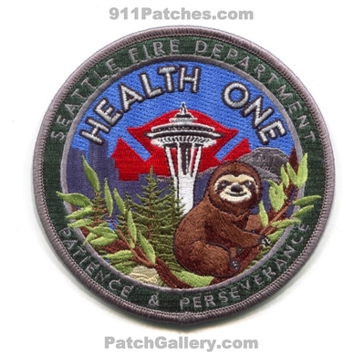 Seattle Fire Department Health One Patch (Washington)
[b]Scan From: Our Collection[/b]
Keywords: dept. sfd 1 patience and & perseverance sloth
