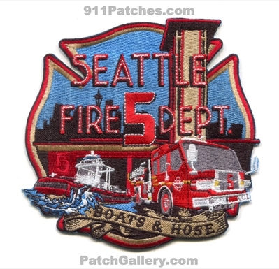 Seattle Fire Department Station 5 Patch (Washington)
[b]Scan From: Our Collection[/b]
Keywords: dept. sfd boats & and hose fireboat engine company co.