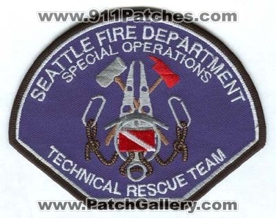Seattle Fire Department Special Operations Technical Rescue Team Patch (Washington)
[b]Scan From: Our Collection[/b]
Keywords: dept. sfd company co. station trt
