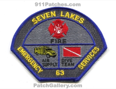 Seven Lakes Emergency Services Department 63 Patch (North Carolina)
Scan By: PatchGallery.com
Keywords: 7 es dept. fire air scba supply dive team scuba rescue