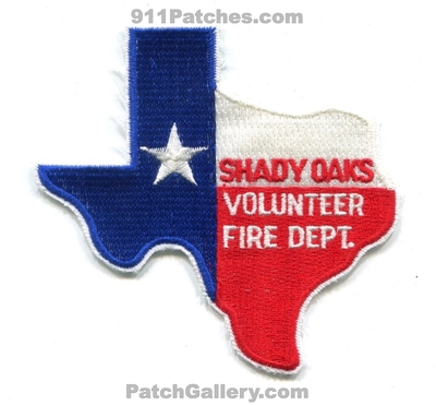 Shady Oaks Volunteer Fire Department Patch (Texas) (State Shape)
Scan By: PatchGallery.com
Keywords: vol. dept.