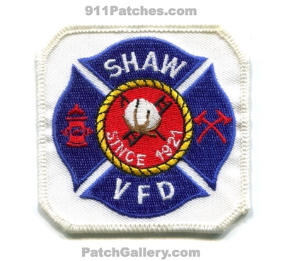 Shaw Volunteer Fire Department Patch (Mississippi)
Scan By: PatchGallery.com
Keywords: vol. dept. vfd since 1921