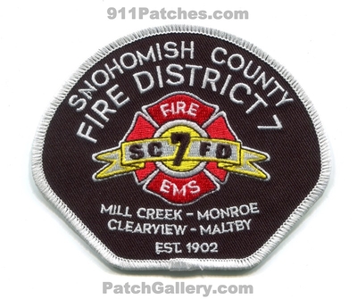 Snohomish County Fire District 7 Patch (Washington)
Scan By: PatchGallery.com
Keywords: co. dist. number no. #7 department dept. scfd ems mill creek monroe clearview maltby est. 1902