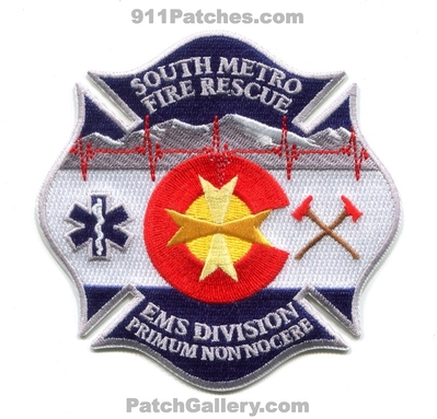 South Metro Fire Rescue Department EMS Division Patch (Colorado)
[b]Scan From: Our Collection[/b]
[b]Patch Made By: 911Patches.com[/b]
Keywords: dept. smfr s.m.f.r. emergency medical services e.m.s. div. emt paramedic ambulance company co. station
