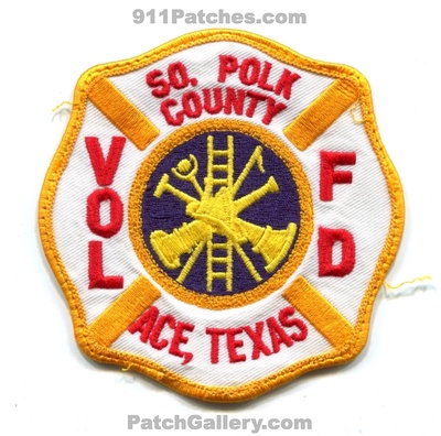 South Polk County Volunteer Fire Department Ace Patch (Texas)
Scan By: PatchGallery.com
Keywords: so. co. vol. dept.