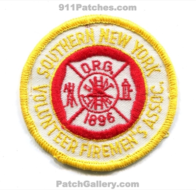 Southern New York Volunteer Firemens Association Patch (New York)
Scan By: PatchGallery.com
Keywords: vol. assoc. assn. fire org. 1896
