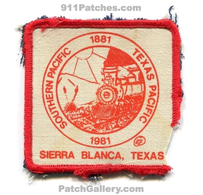 Southern Pacific Texas Pacific Railroad Sierra Blanca Patch (Texas)
Scan By: PatchGallery.com
Keywords: railway rr train 1981