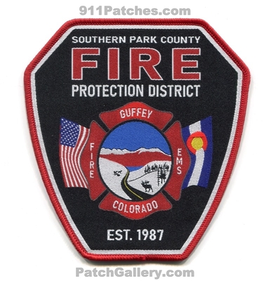 Southern Park County Fire Protection District Patch (Colorado)
[b]Scan From: Our Collection[/b]
Keywords: prot. dist. department dept. guffey ems est. 1987