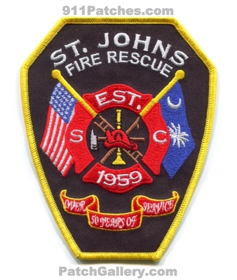 Saint Johns Fire Rescue Department Patch (South Carolina)
Scan By: PatchGallery.com
Keywords: st. dept. est. 1959 over 50 years of service