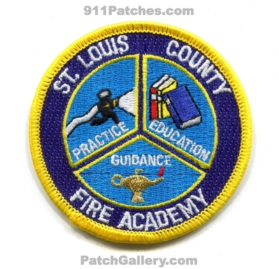 Saint Louis County Fire Academy Patch (Missouri)
Scan By: PatchGallery.com
Keywords: st. co. department dept. school practice education guidance
