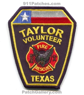 Taylor Volunteer Fire Rescue Department Patch (Texas)
Scan By: PatchGallery.com
Keywords: vol. dept.