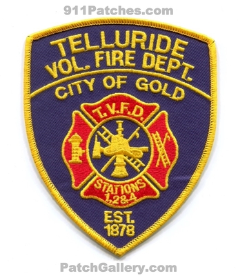 Telluride Volunteer Fire Department Patch (Colorado)
[b]Scan From: Our Collection[/b]
Keywords: city of gold vol. dept. stations 1 2 & and 4 est. 1878