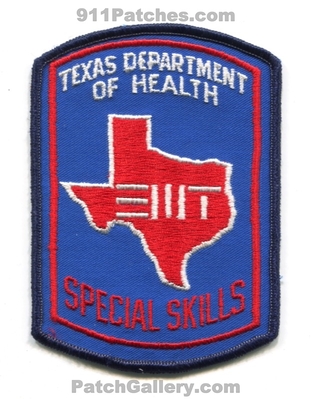 Texas State Emergency Medical Technician EMT Special Skills EMS Patch (Texas)
Scan By: PatchGallery.com
Keywords: department dept. of health doh services ambulance