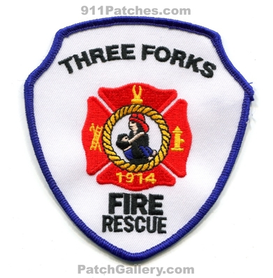 Three Forks Fire Rescue Department Patch (Montana)
Scan By: PatchGallery.com
Keywords: 3 dept. 1914