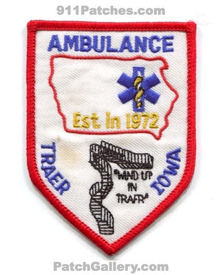 Traer Ambulance Patch (Iowa)
Scan By: PatchGallery.com
Keywords: ems emt paramedic est. in 1972 wind up in