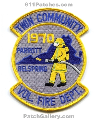 Twin Community Volunteer Fire Department Parrott Belspring Patch (Virginia)
Scan By: PatchGallery.com
Keywords: comm. vol. dept. 1970