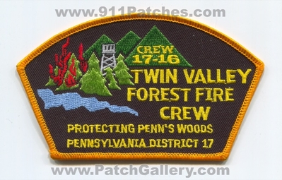 Twin Valley Forest Fire Crew 17-16 District 17 Patch (Pennsylvania)
Scan By: PatchGallery.com
Keywords: wildfire wildland protecting penns woods