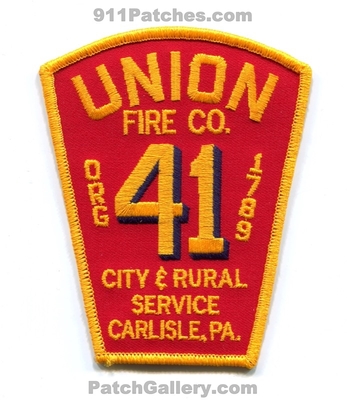 Union Fire Company 41 Carlisle Patch (Pennsylvania)
Scan By: PatchGallery.com
Keywords: co. number no. #1 department dept. org 1789 city & and rural service