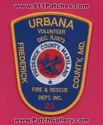 Urbana Volunteer Fire and Rescue Department Inc (Maryland)
Thanks to PaulsFirePatches.com for this scan. 
Keywords: dept. inc. frederick co. county md. 23