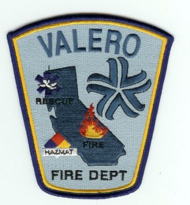 Valero Fire Dept
Thanks to PaulsFirePatches.com for this scan.
Keywords: california department