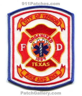 Vernon Fire and EMS Department Patch (Texas)
Scan By: PatchGallery.com
Keywords: dept. fd organized 1889